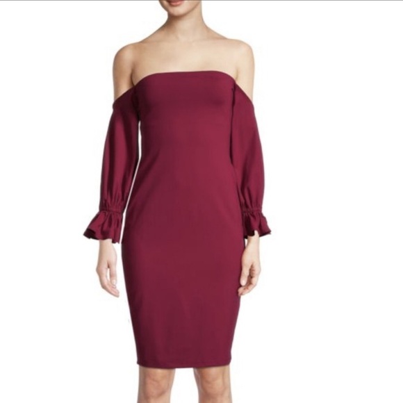 Susana Monaco off shoulder peasant sleeve midi dress in raspberry Size XL nwt - Picture 1 of 6